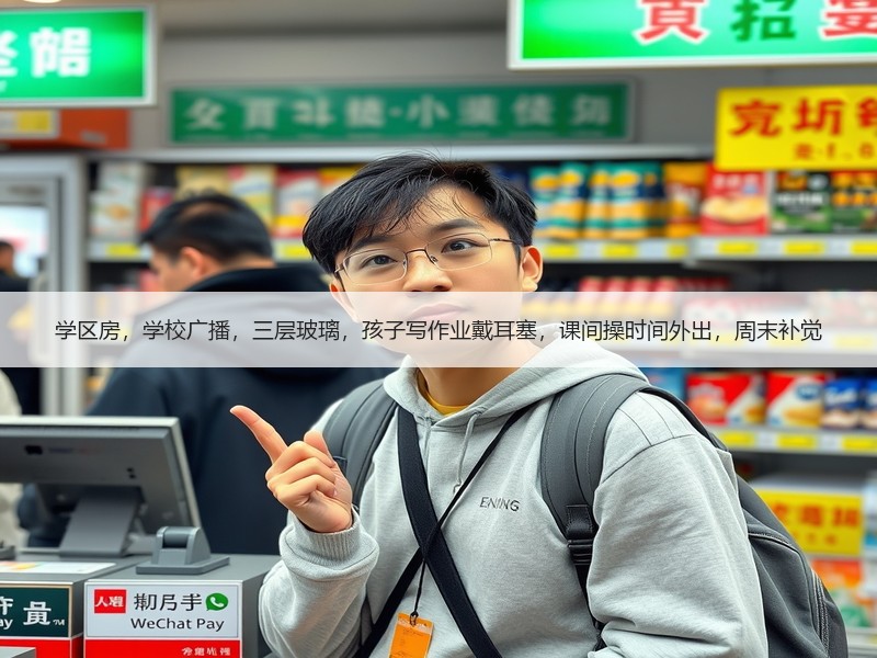 学区房，学校广播，三层玻璃，孩子写作业戴耳塞，课间操时间外出，周末补觉