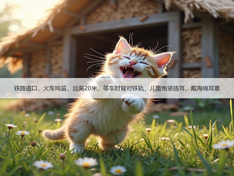 铁路道口，火车鸣笛，远离20米，等车时背对铁轨，儿童抱紧捂耳，戴海绵耳塞